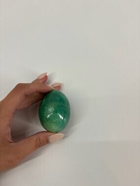 Easter Egg Green Yellow Stone Egg Marbled Polished Stone Spring Decor 2.25”
